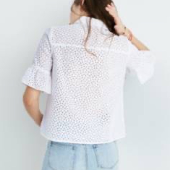 Madewell White Eyelet Lace Bell Sleeve Top Blouse - XS - Picture 2 of 14